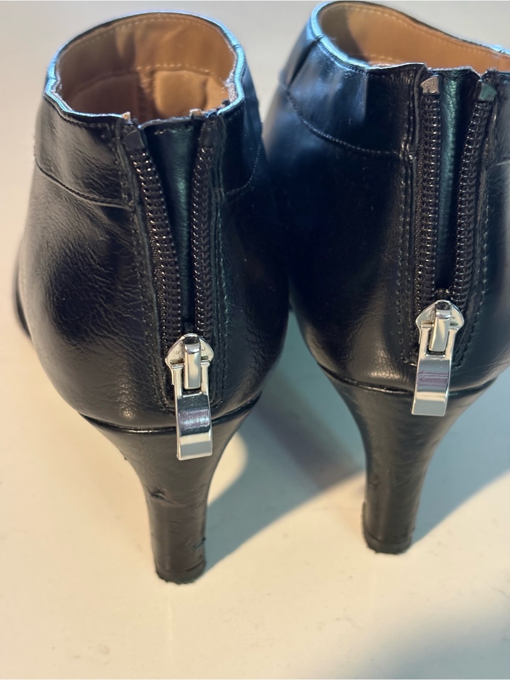 Life Stride Black Leather Zipped Back Ankle Bootie with Mid Heel